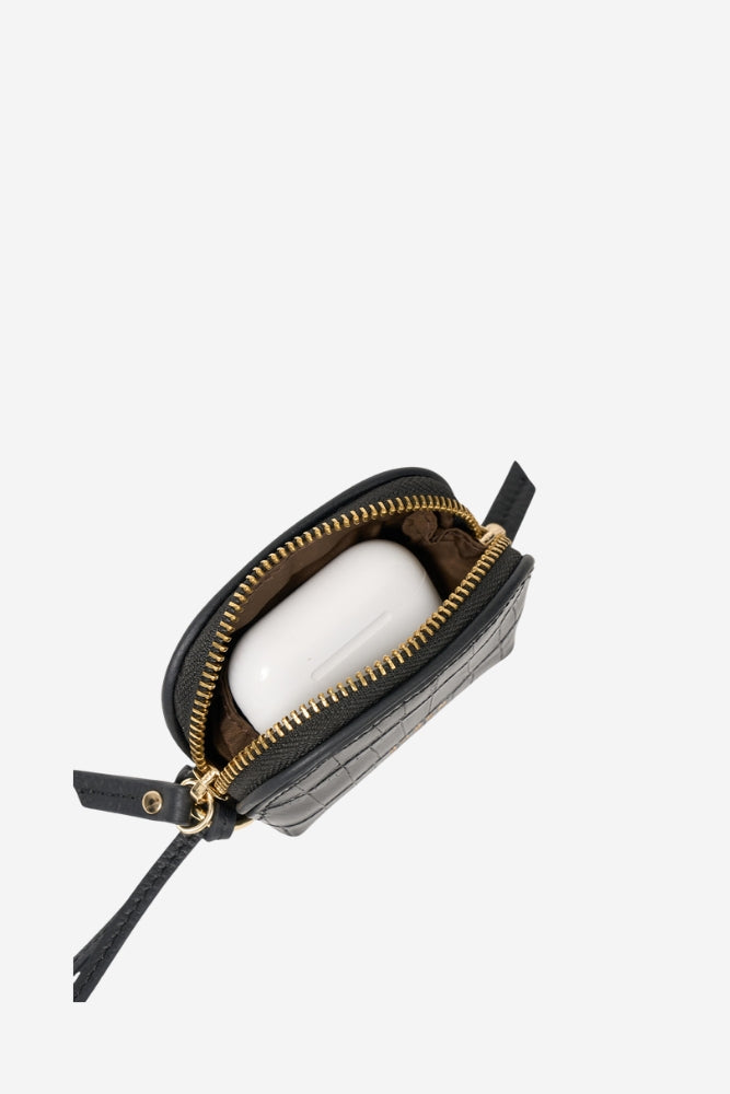 Tarin Airpod Pouch - Black Matte Croc