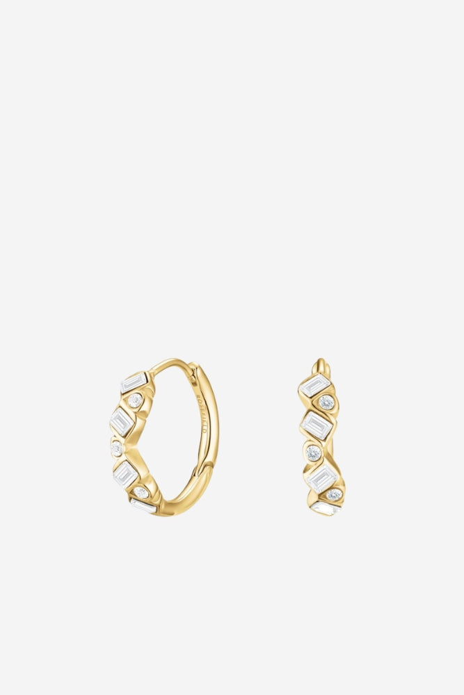Playful Crystal Baguette Hoops - Gold