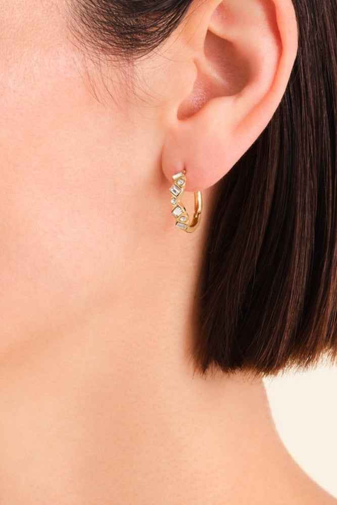 Playful Crystal Baguette Hoops - Gold