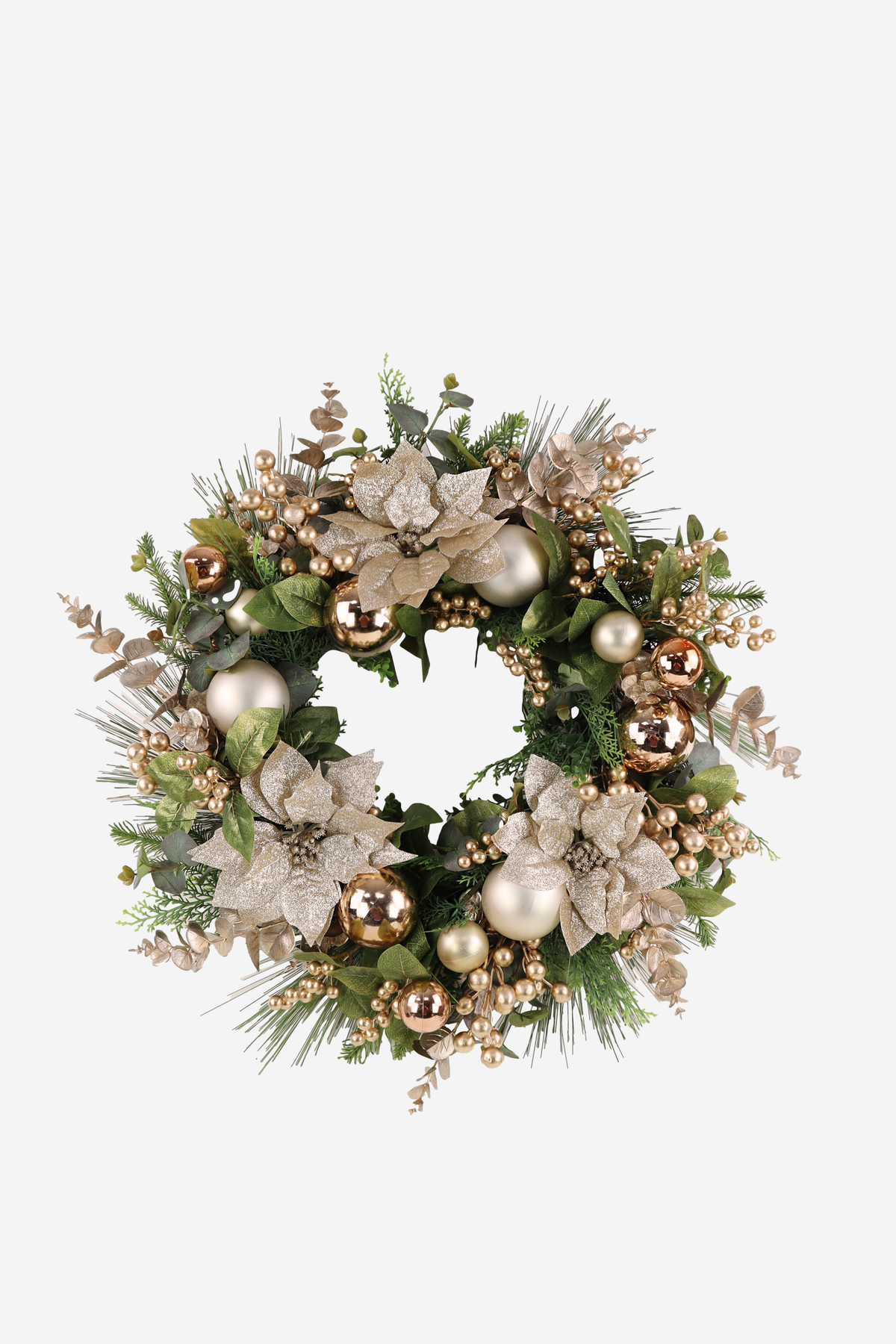 Champagne Poinsettia & Bauble Wreath