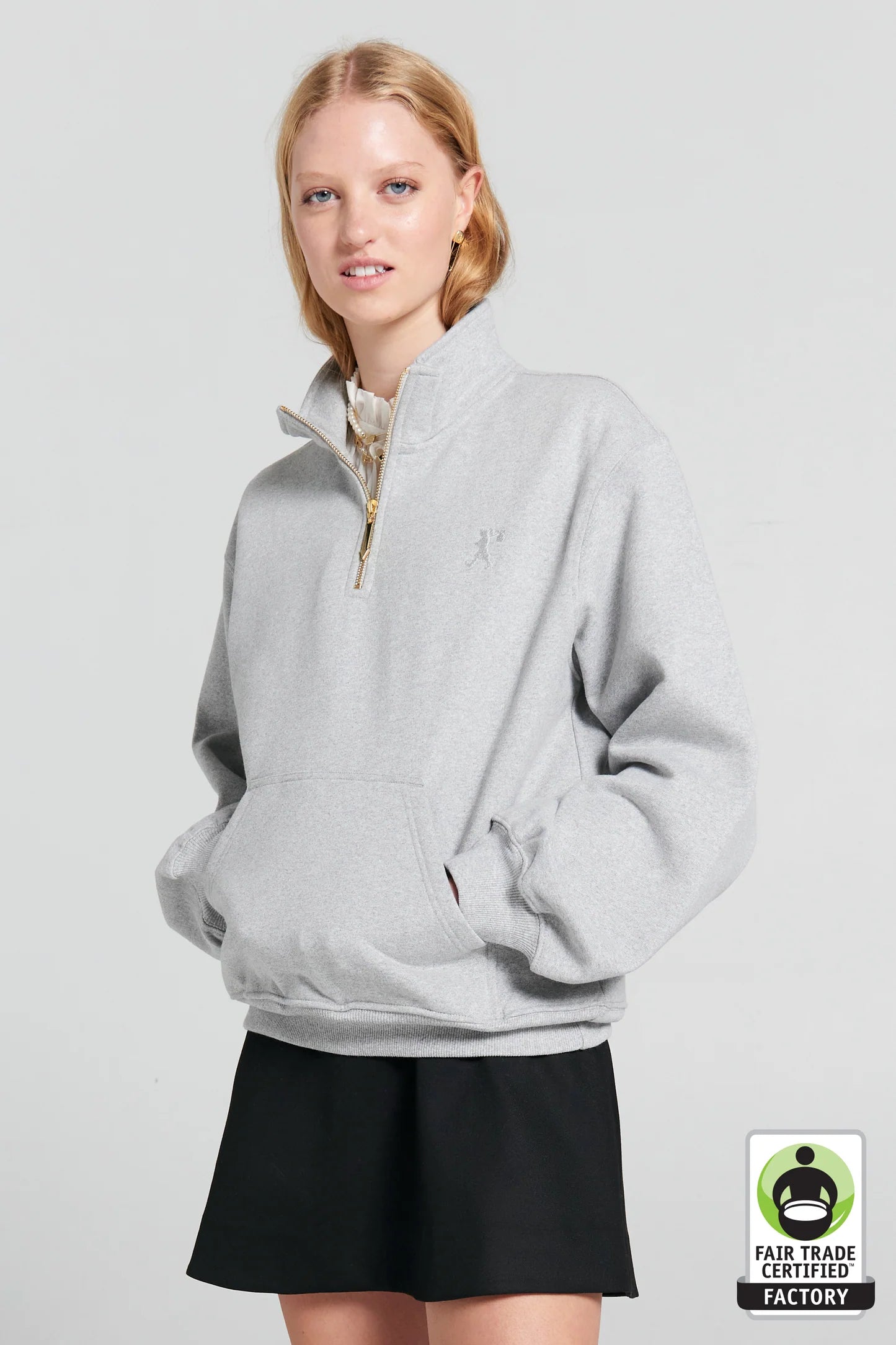 Runaway Girl Zip-Up Sweatshirt - Grey Marle