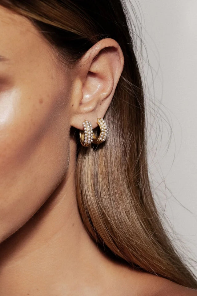 Amara Hoop Earrings - Pearl/Gold