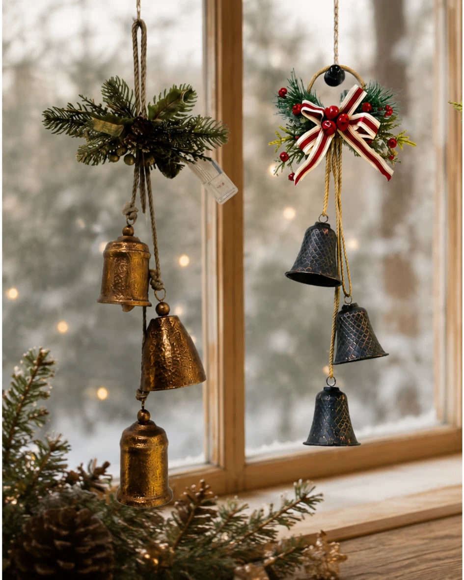 Hanging Antique Copper Bell Trio