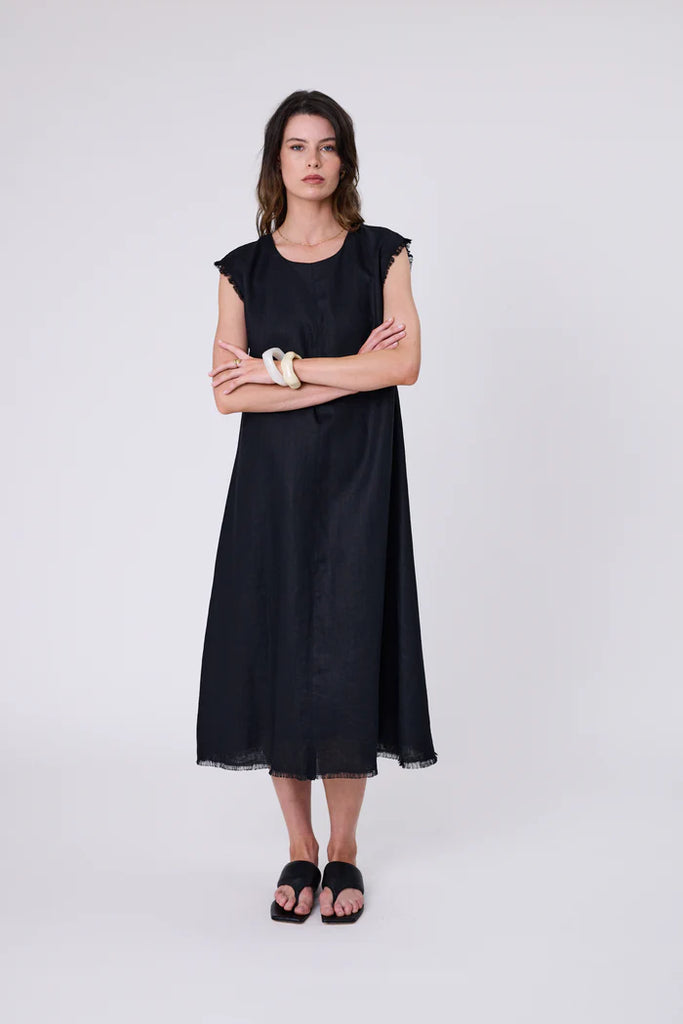 Costa Linen Dress - Black 101 Home