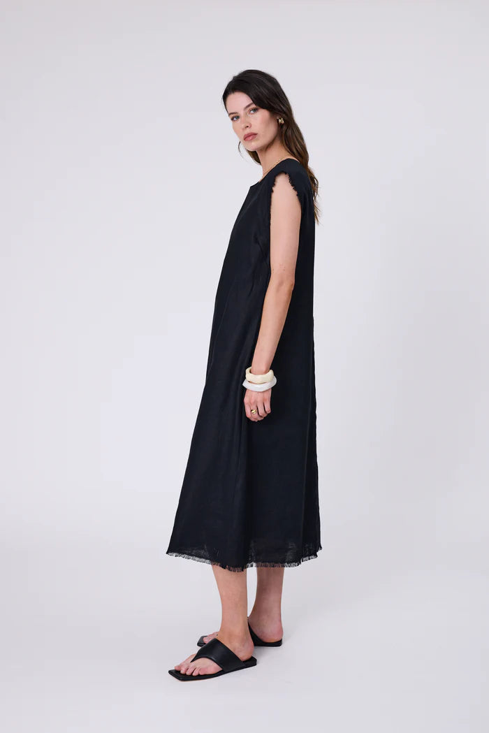 Costa Linen Dress - Black
