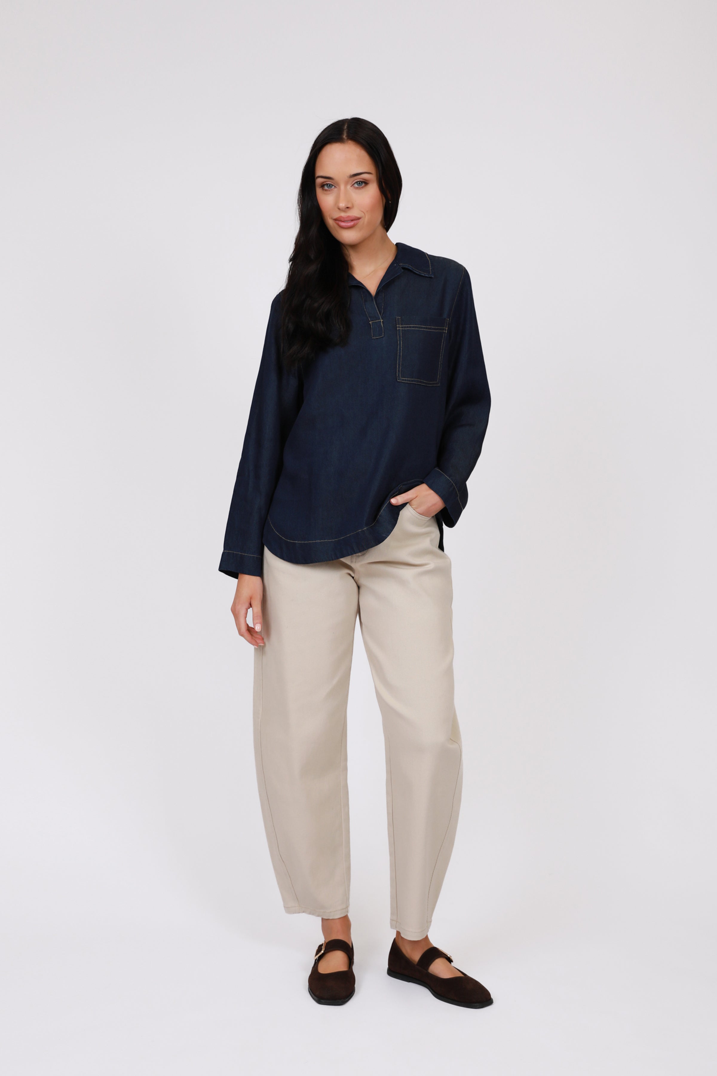 Curve Barrel Jean - Stone