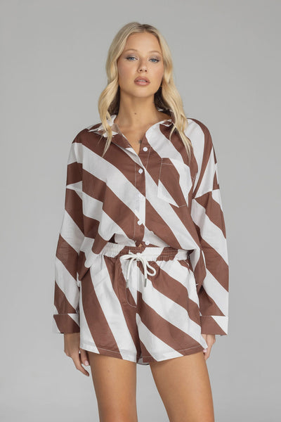 Defiant Shirt - Chocolate/White diagonal Stripe