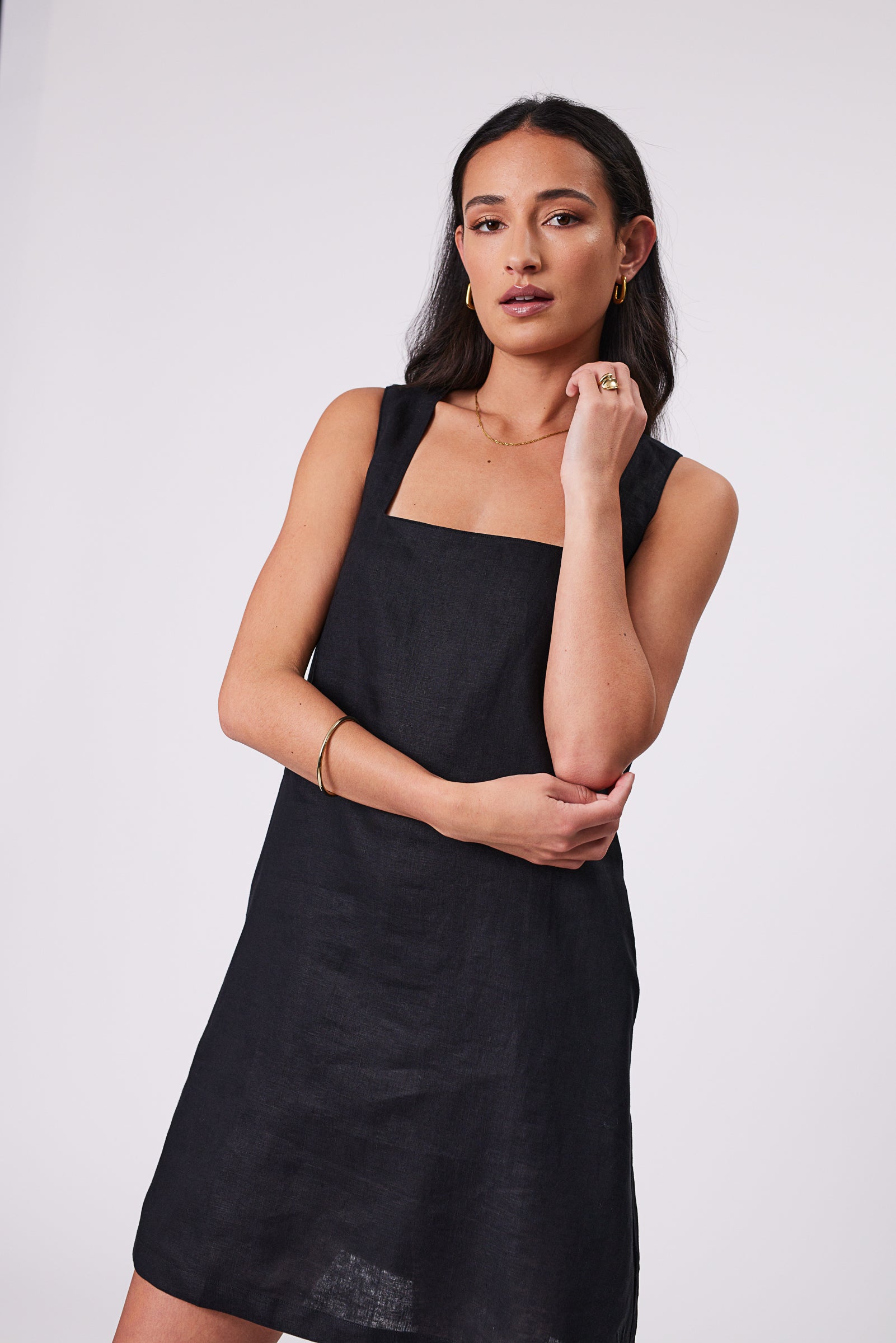 Iris Square Neck Dress - Black