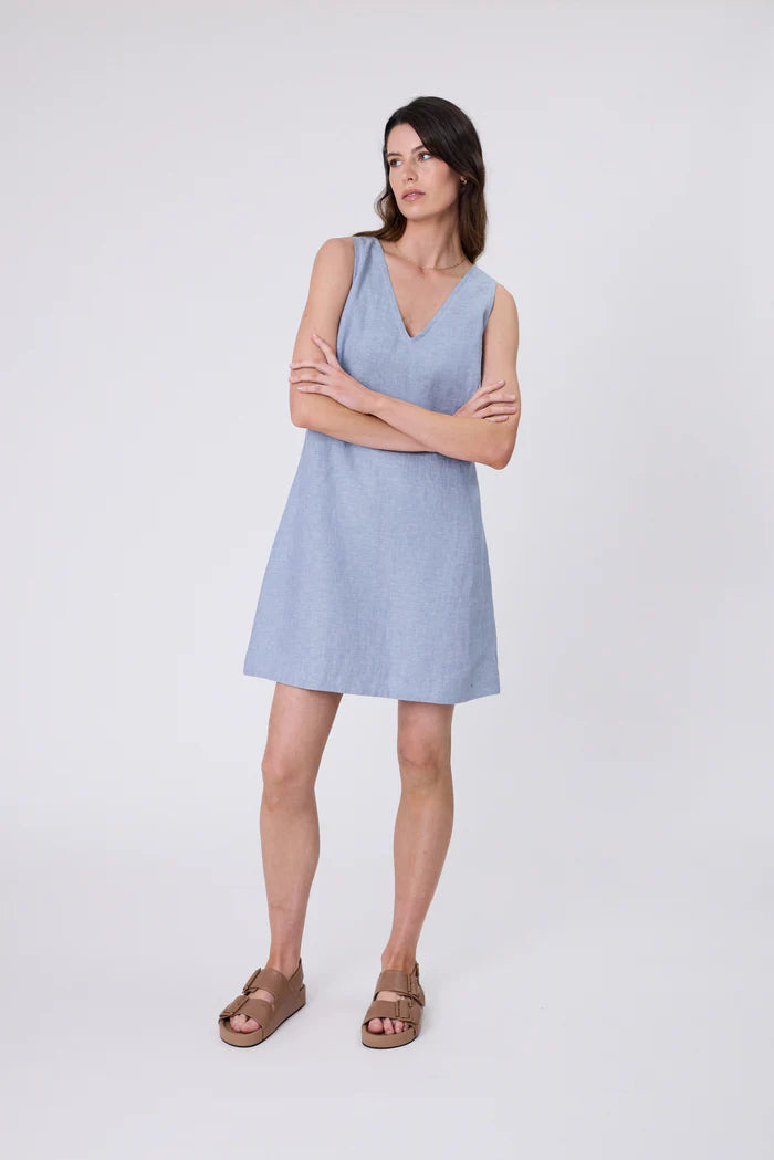 Luna Linen Dress - Blue Smoke