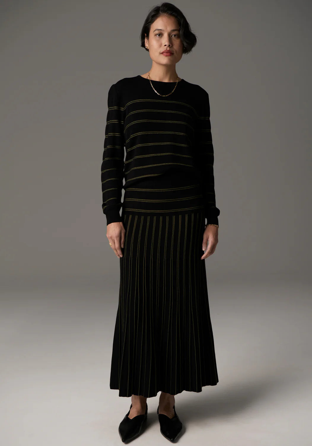 Gizelle Lurex Knit - Black/Khaki