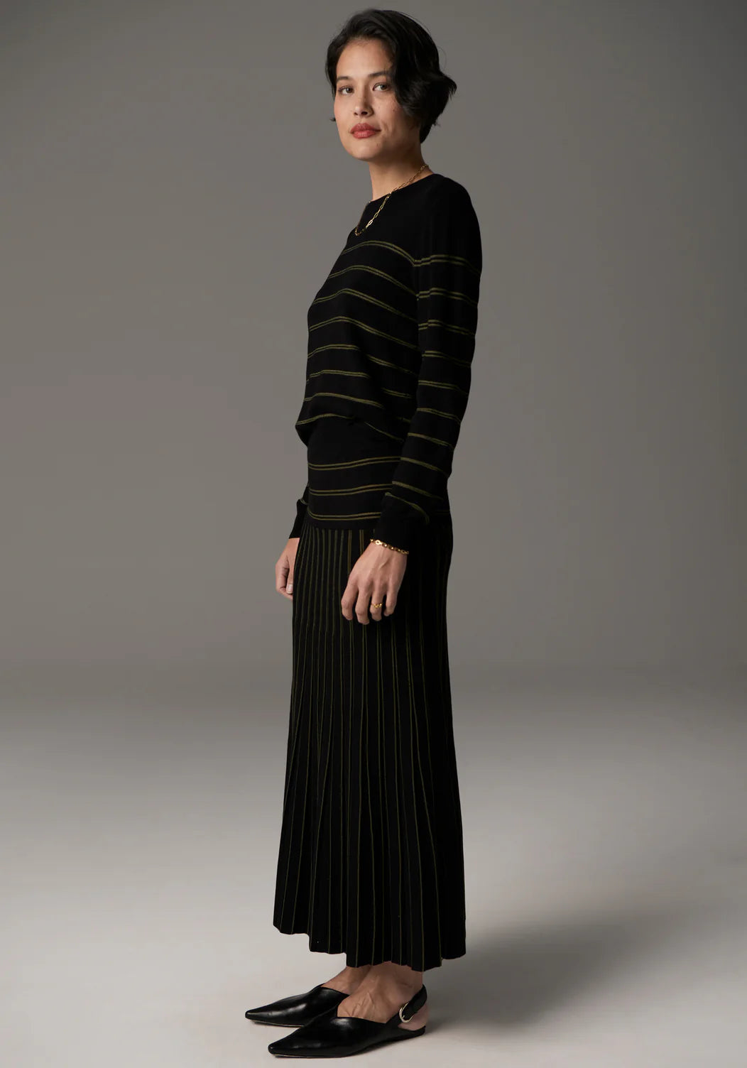 Gizelle Lurex Knit - Black/Khaki