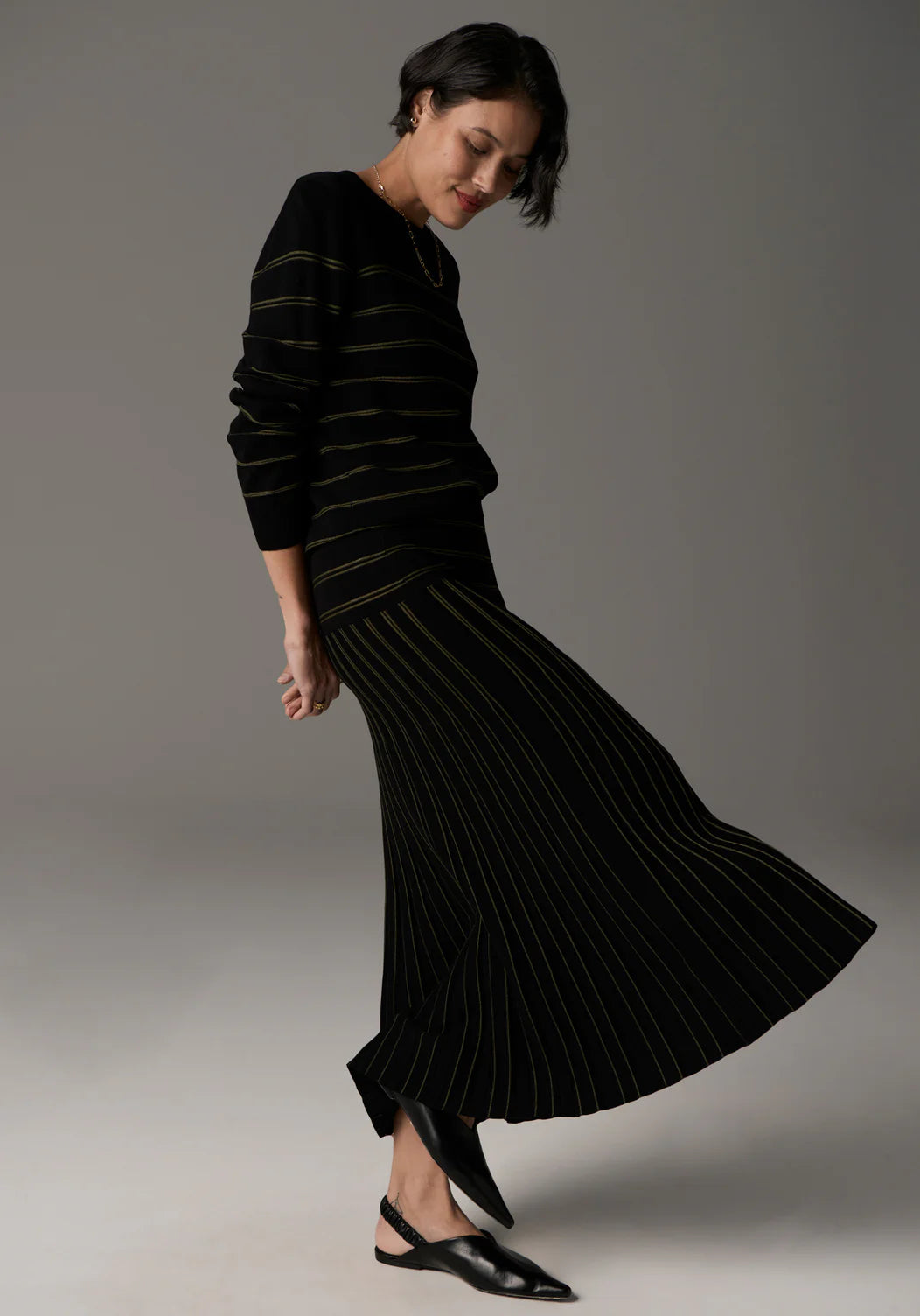 Gizelle Lurex Knit - Black/Khaki