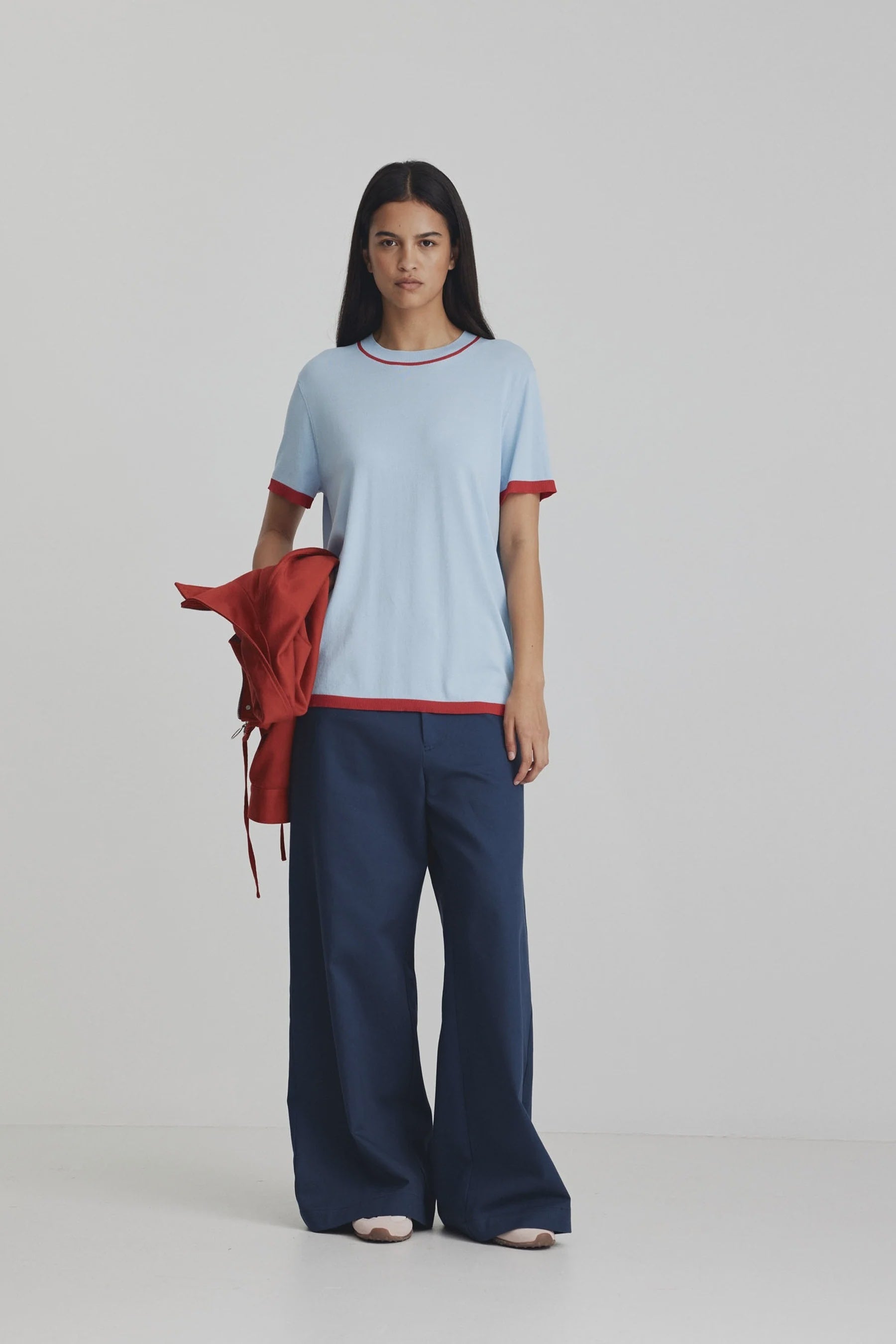 Florent Knit Tee - Ice & Bright Red
