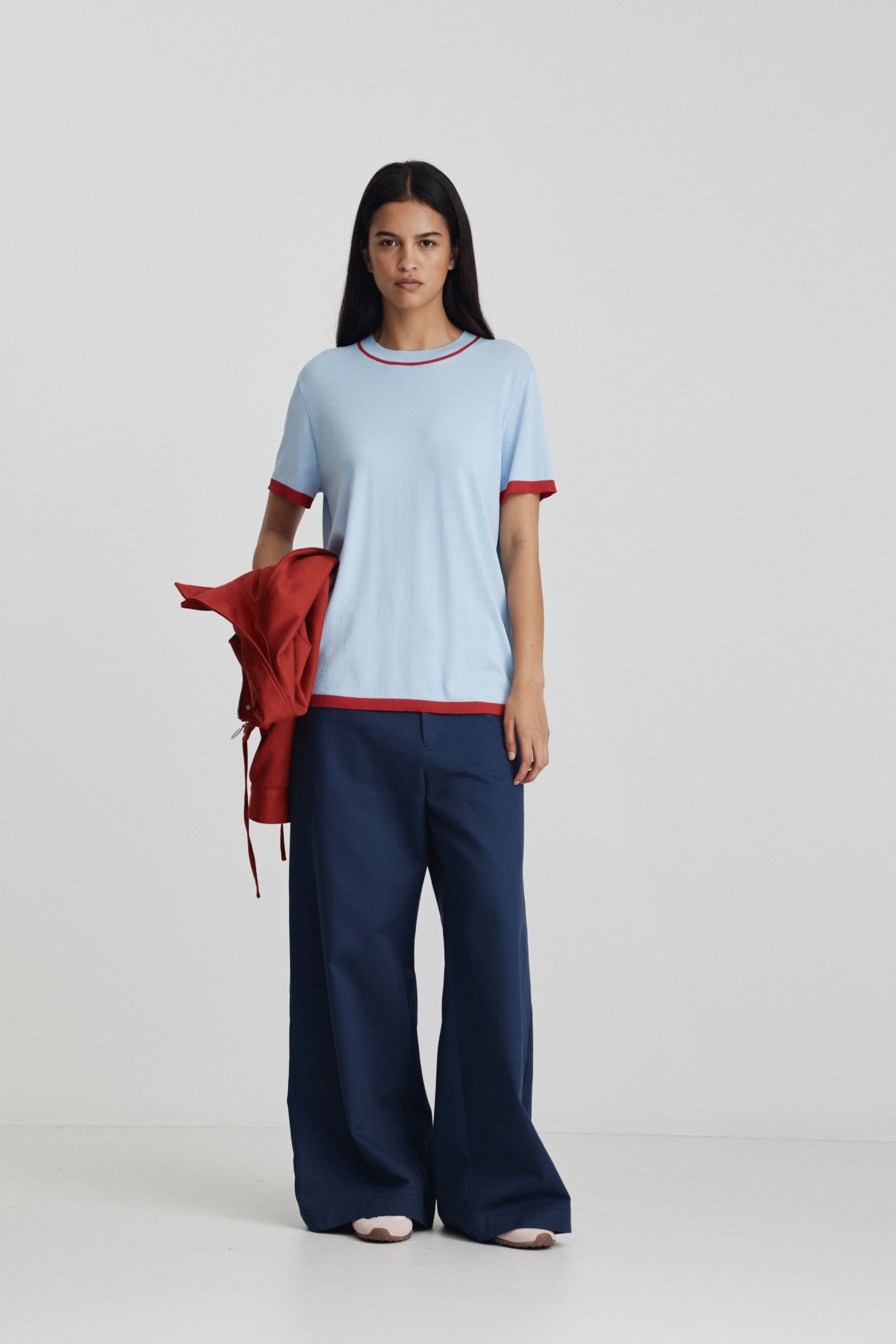 Florent Knit Tee - Ice & Bright Red