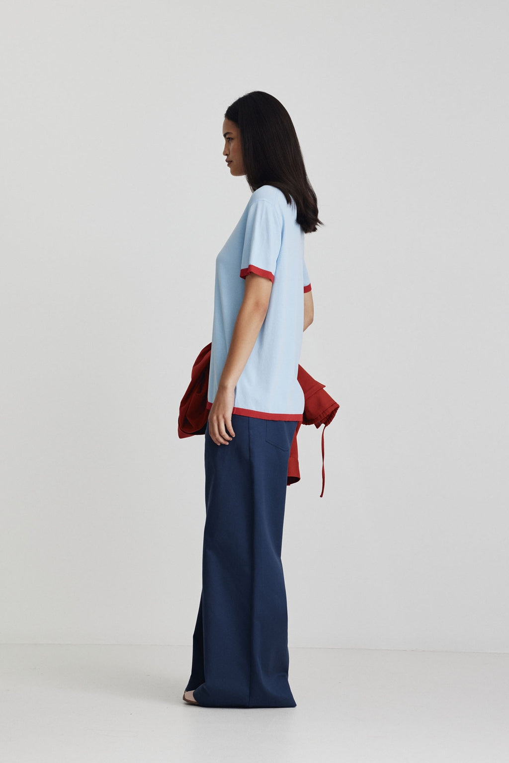 Florent Knit Tee - Ice & Bright Red