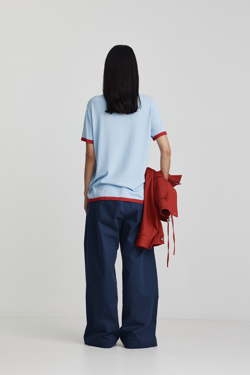 Florent Knit Tee - Ice & Bright Red