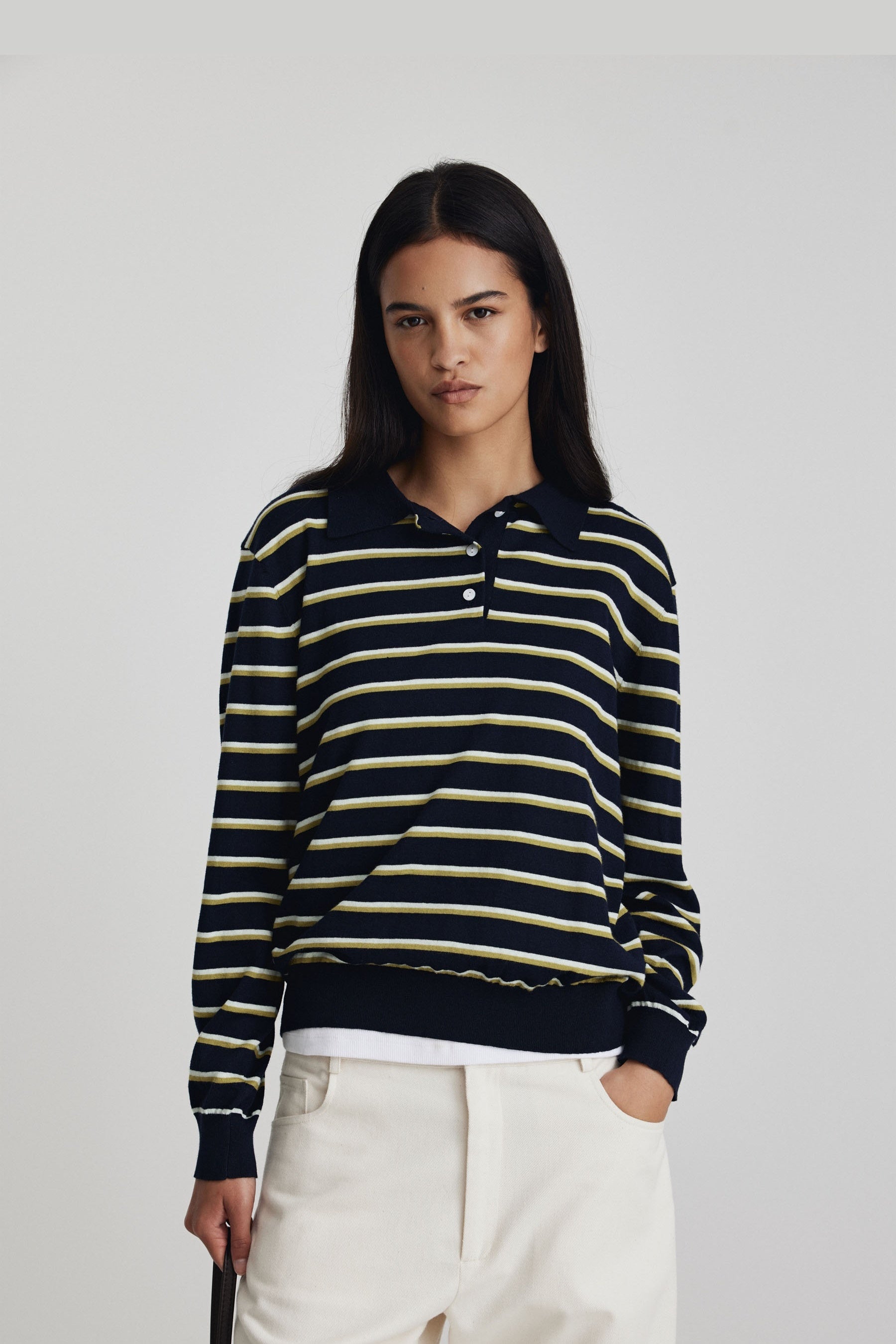 Noe Polo - Navy & Matcha Stripe