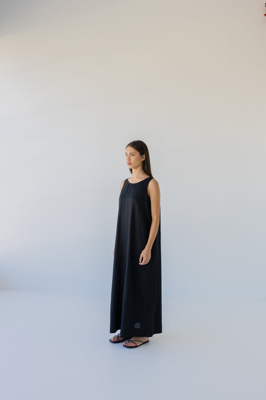 Linen Maxi Dress - Black