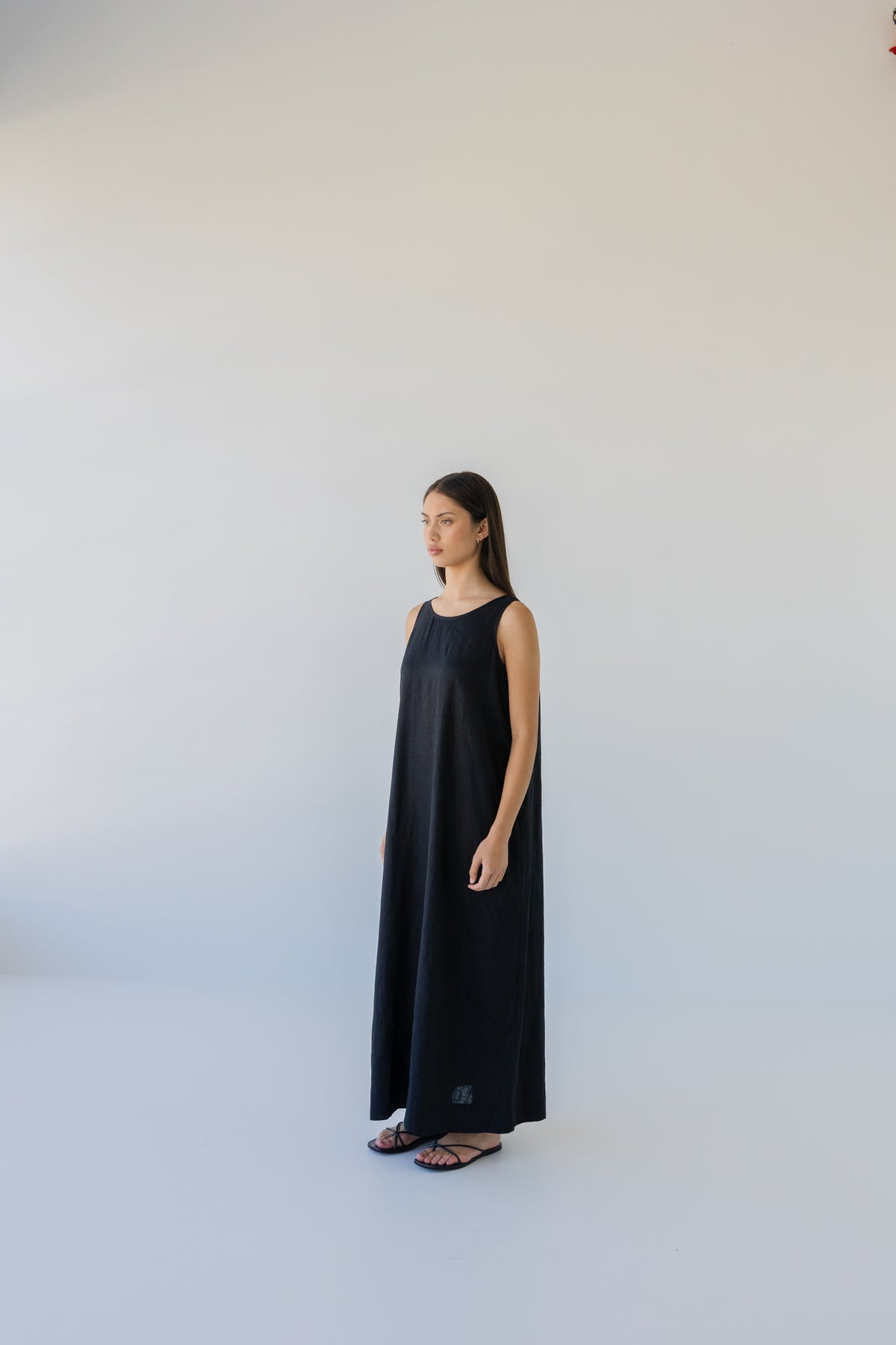 Linen Maxi Dress - Black