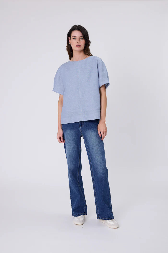 Sable Linen Top - Blue Smoke