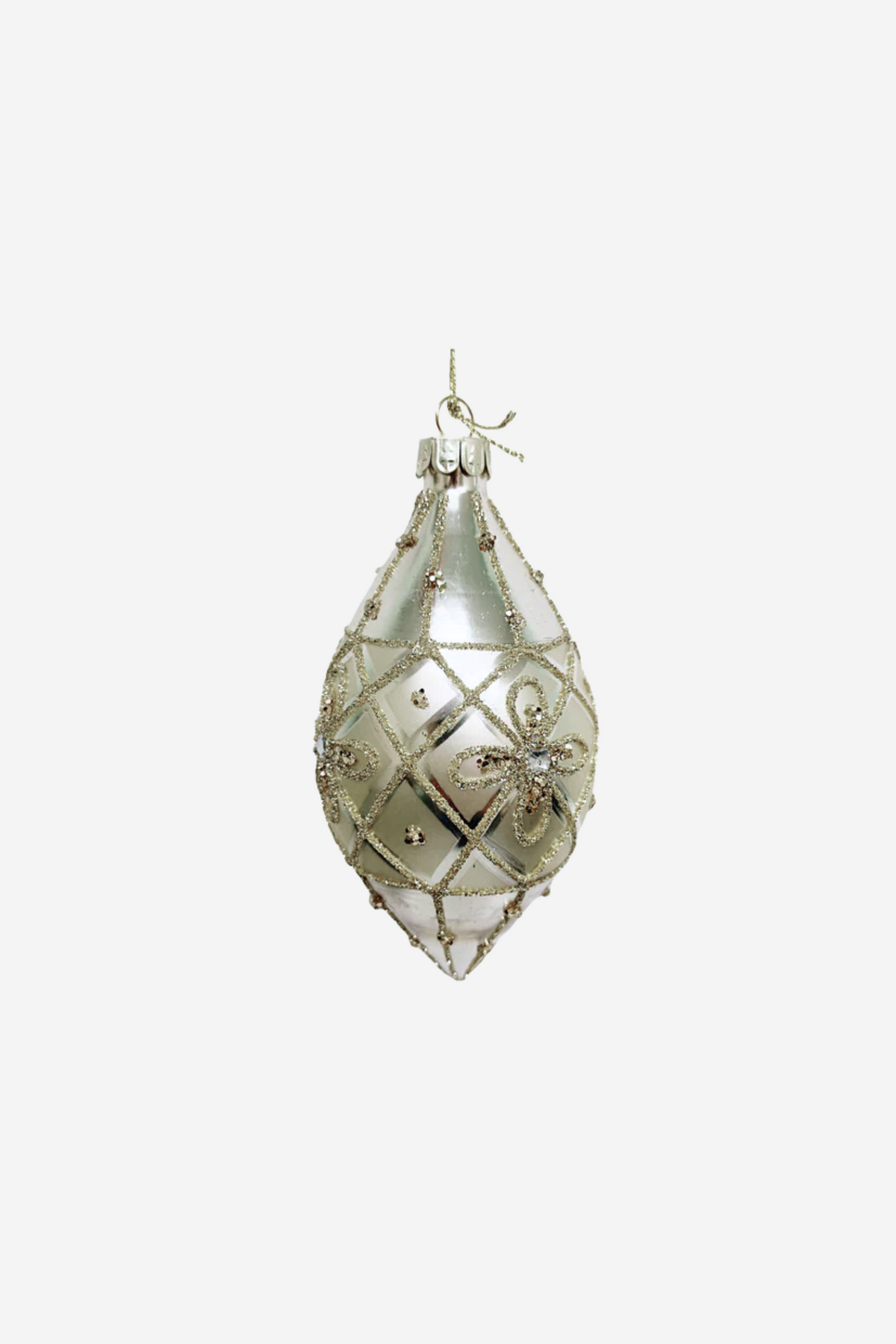 Glass Finial - Cream w/Diamond Pattern