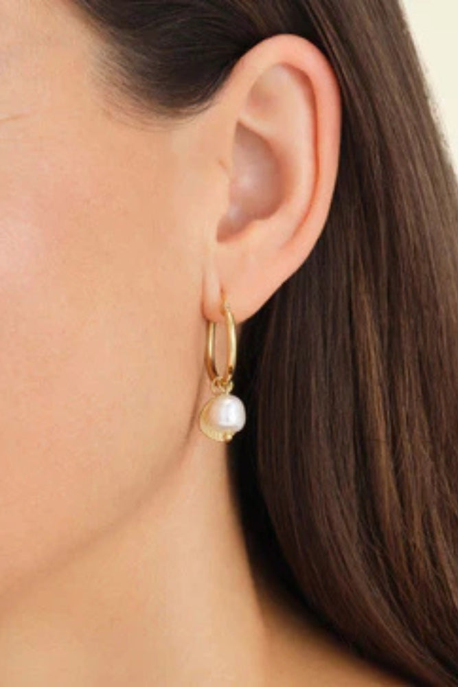 Shell and Pearl Drop Earrings