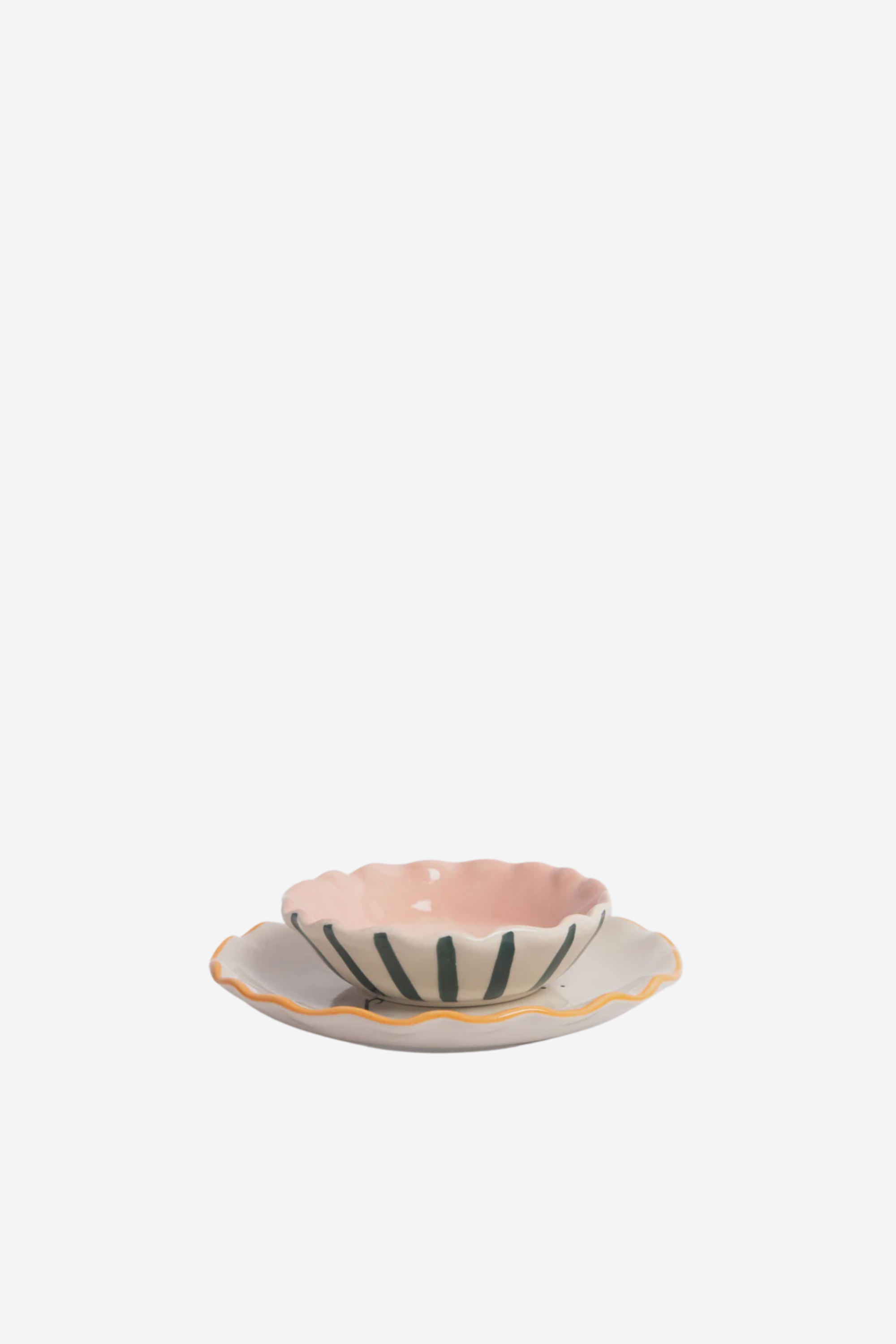 Trinket Dish - Mustard & Teal Flower - S/2
