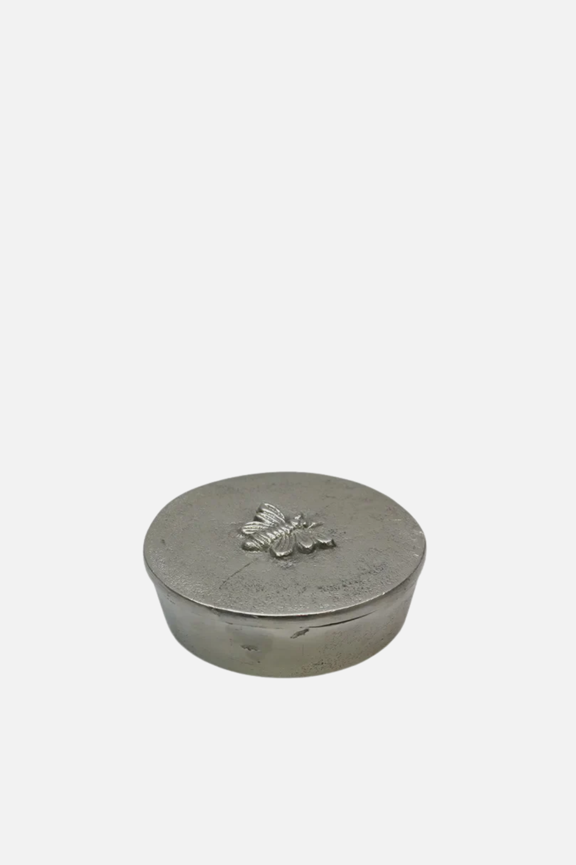 Round Silver Box with Bee Design