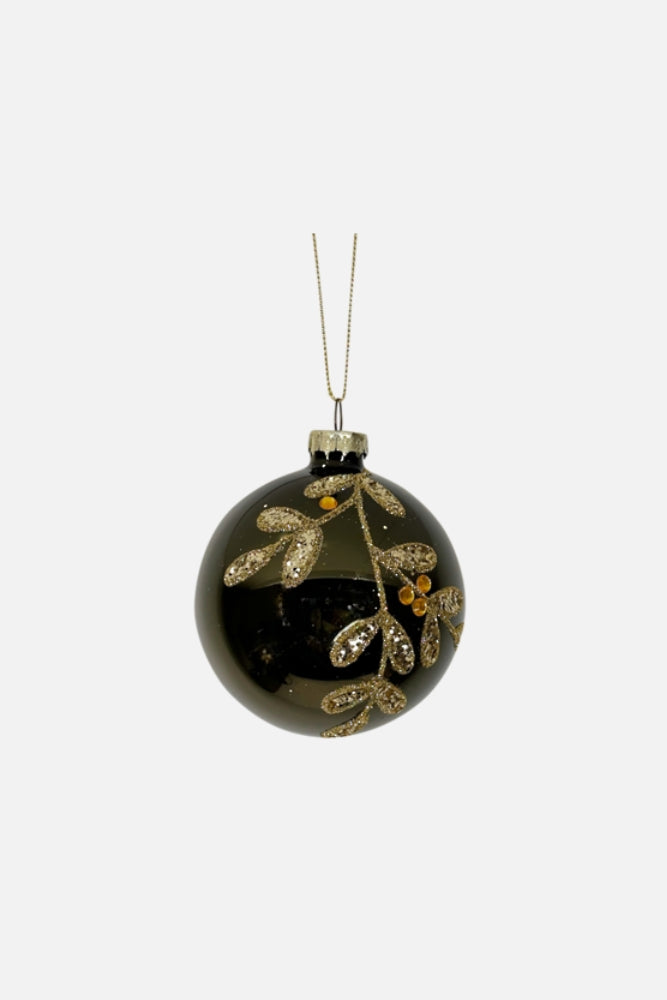 Olive and Gold Vine Glass Bauble