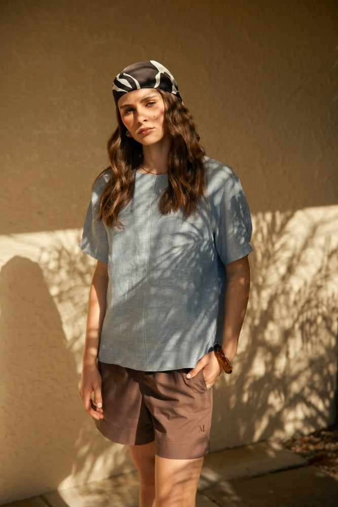 Sable Linen Top - Blue Smoke