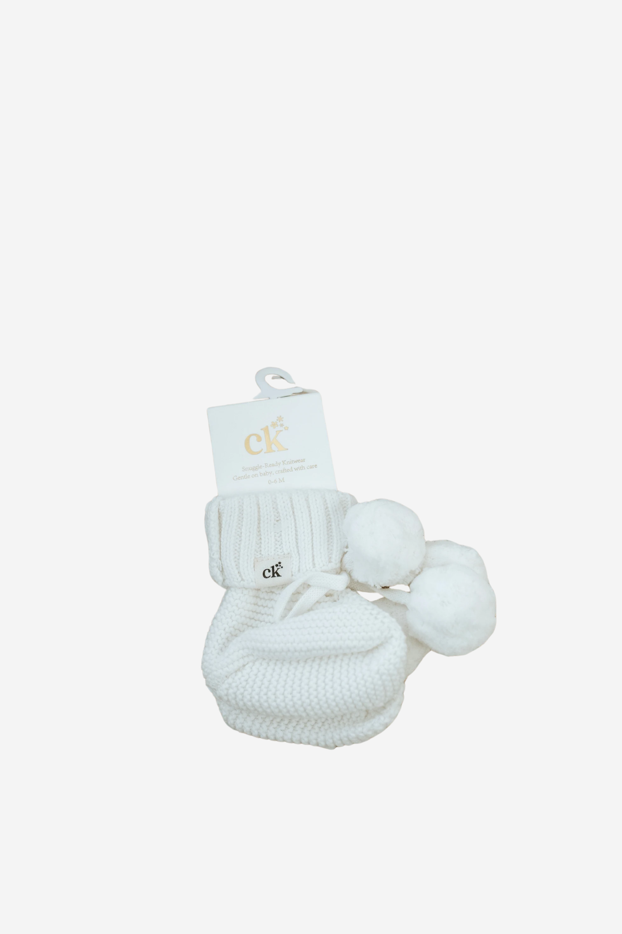 Baby Knit Booties in Milk Poms