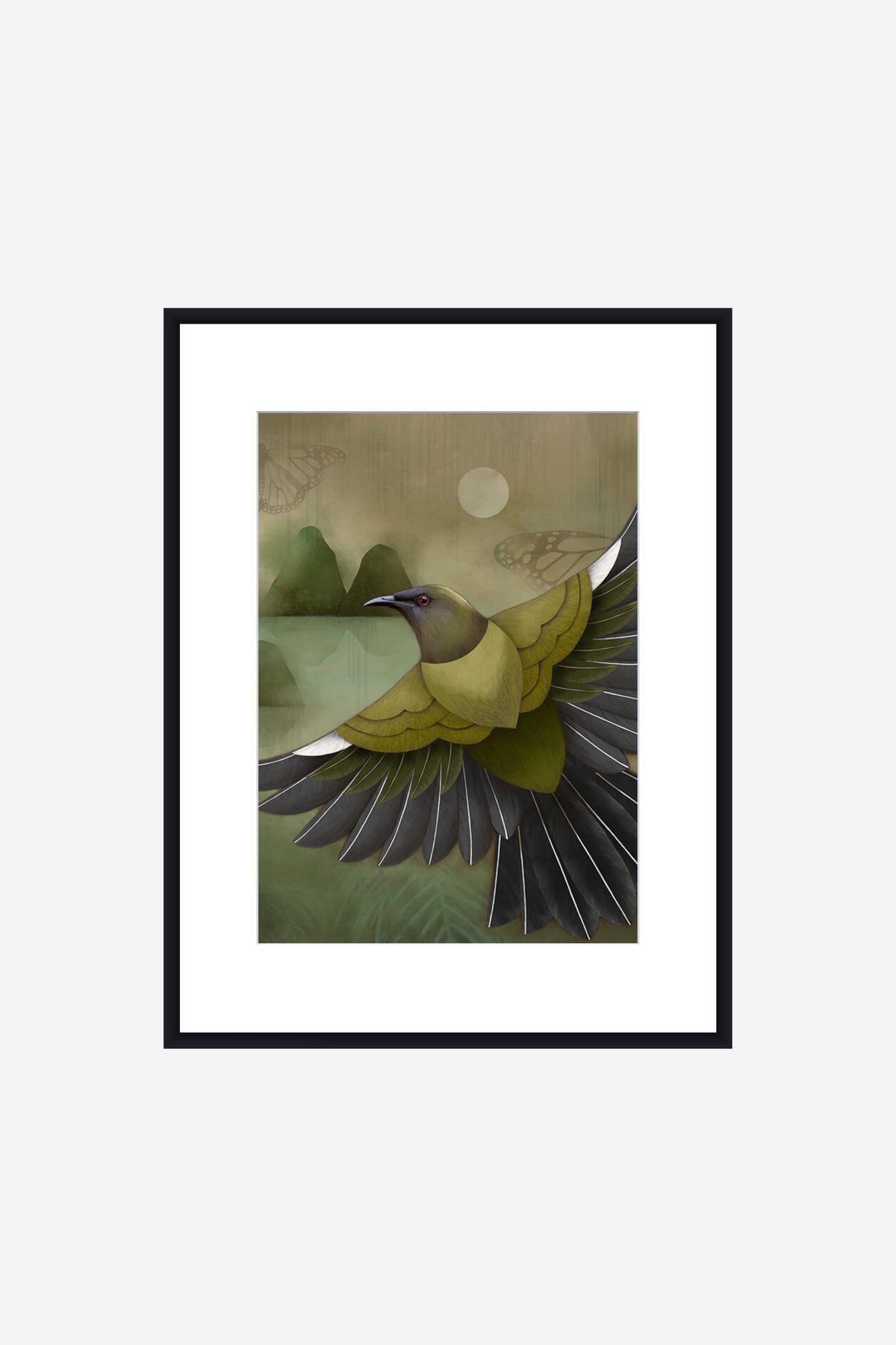 Korimako And Monarch Art Print Framed With Glass