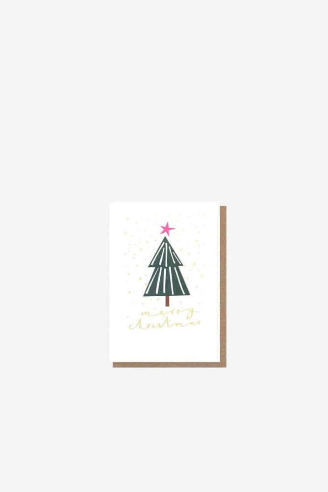 Merry Christmas Geometric Tree Gold Snow 10 Pkt - Christmas Mini Card Pack