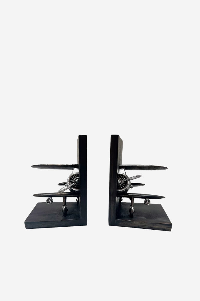 Biplane Bookends Metal - Black