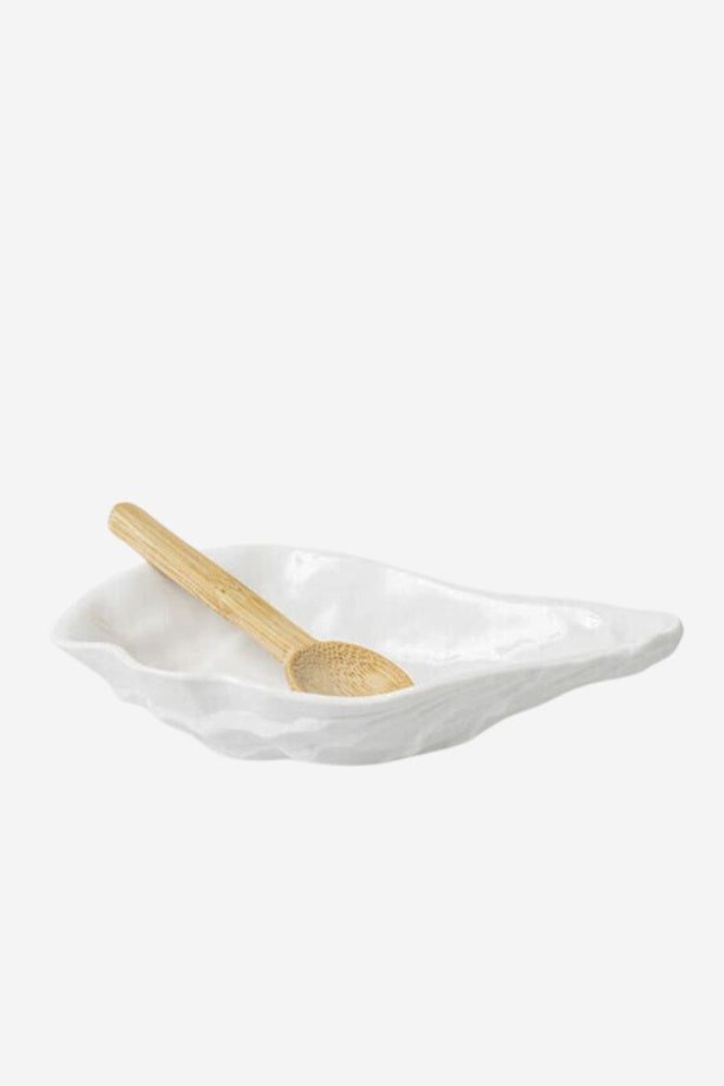 Porcelain Oyster Shell and Wooden Spoon