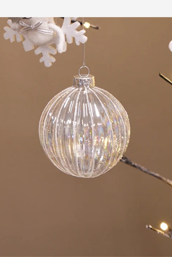 Glass Hanging Ball w/Silver Glitter - Set of 4