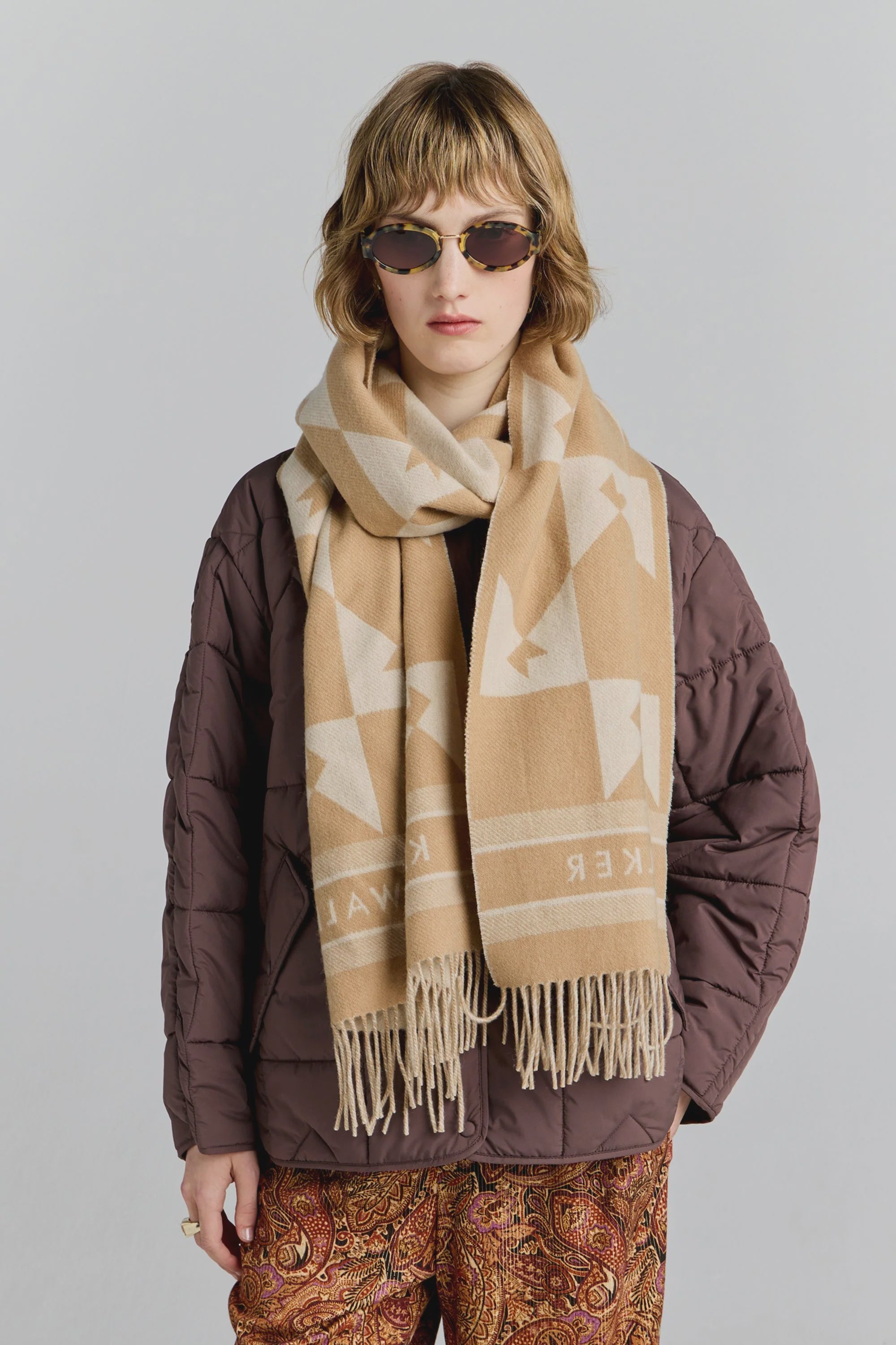 Monogram Jacquard Scarf - Cream/Tan