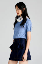 Monogram Pointelle Knit Tee - Light Blue