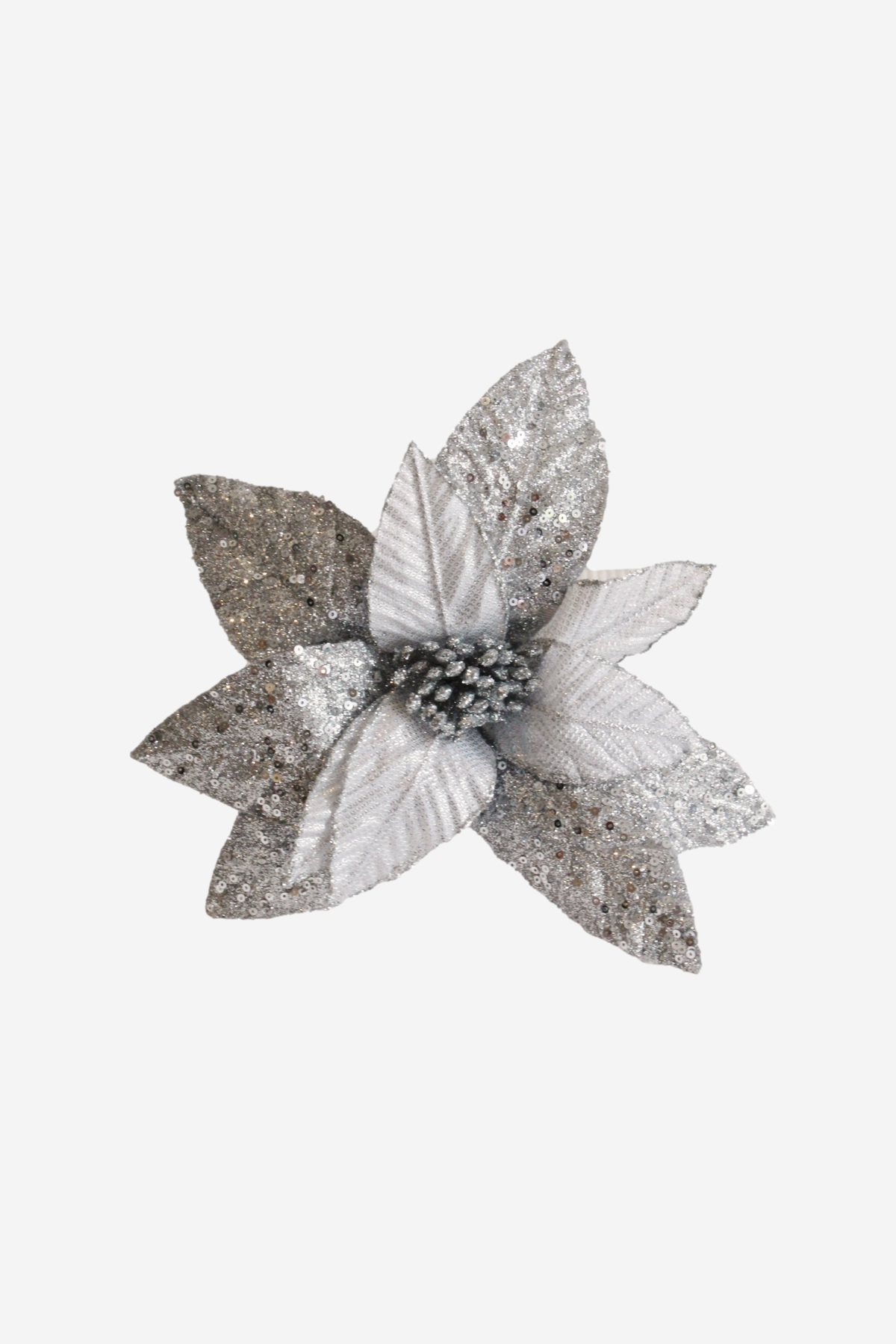 Poinsettia - Silver Mesh & White Pearls