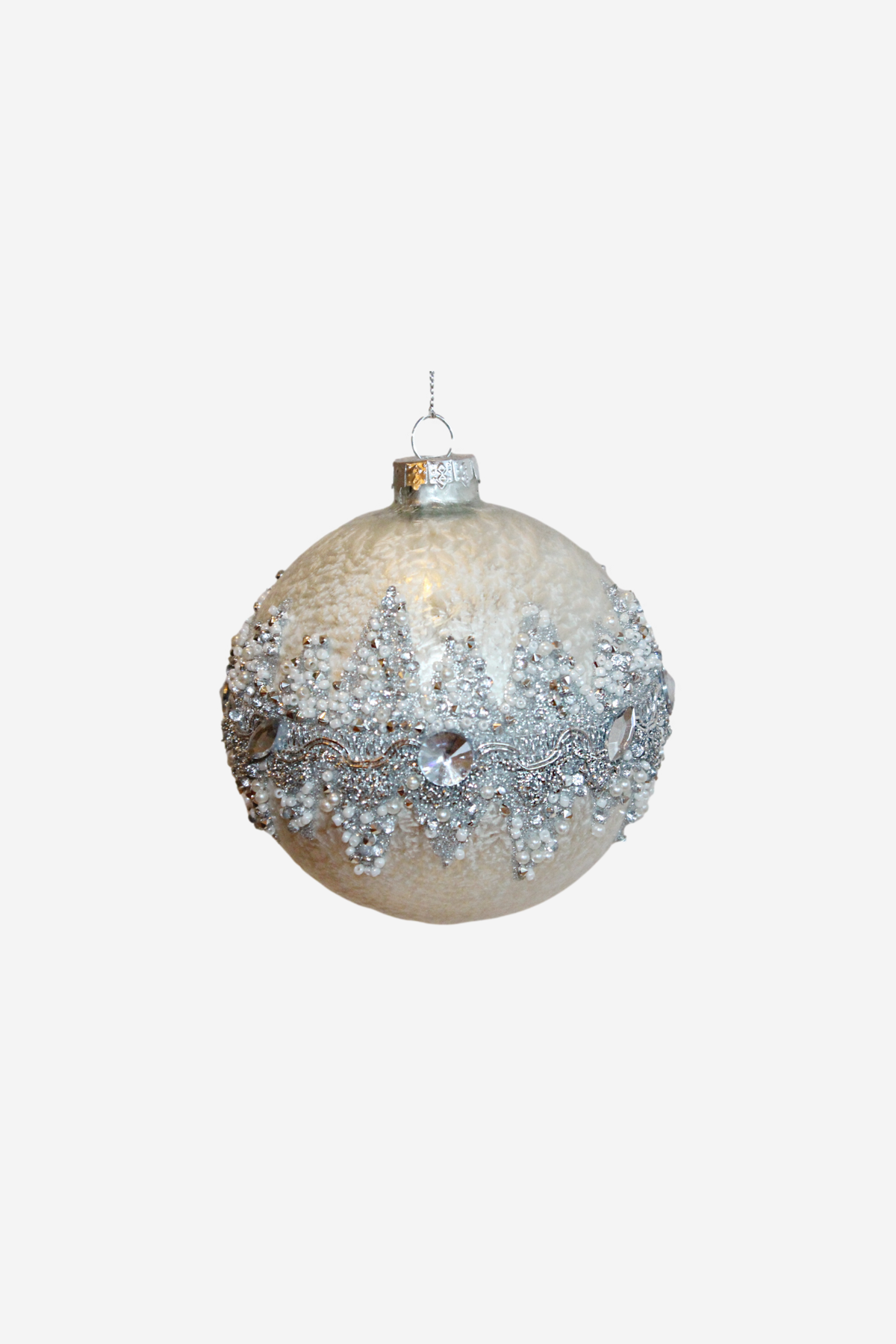 Glass Ball - Silver w/Beaded Band