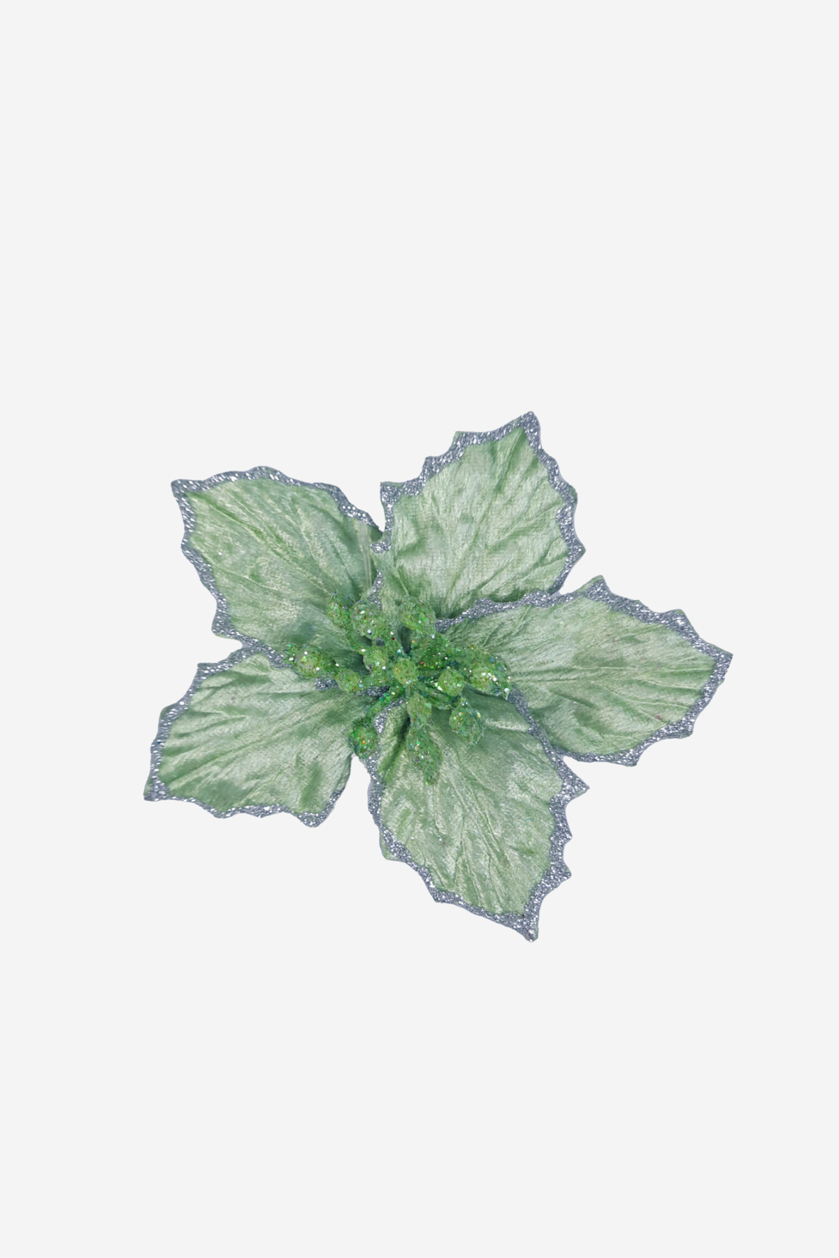 Velvet Holly Flower w/Clip - Winter Green