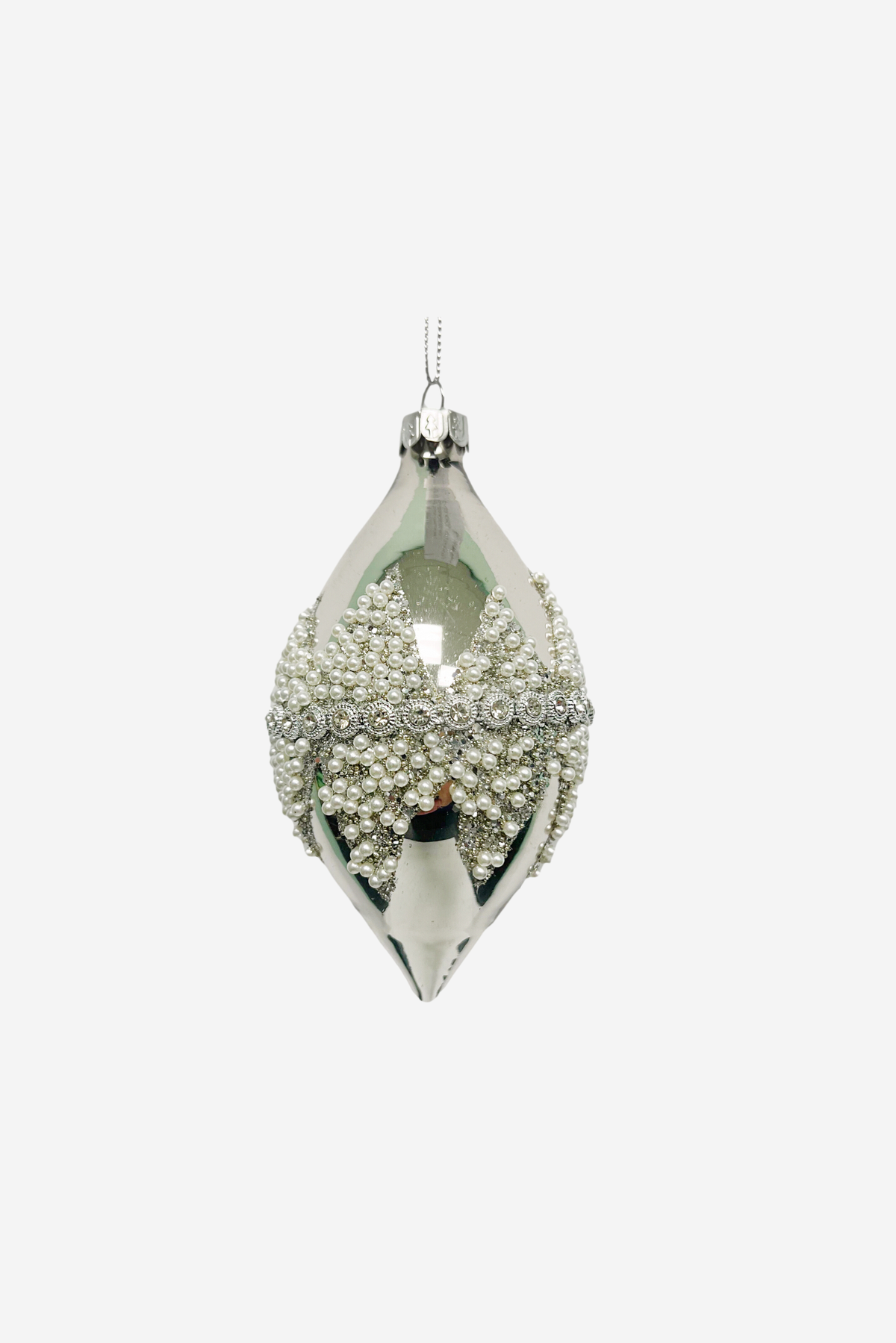 Glass Finial - Silver & Pearl Bead