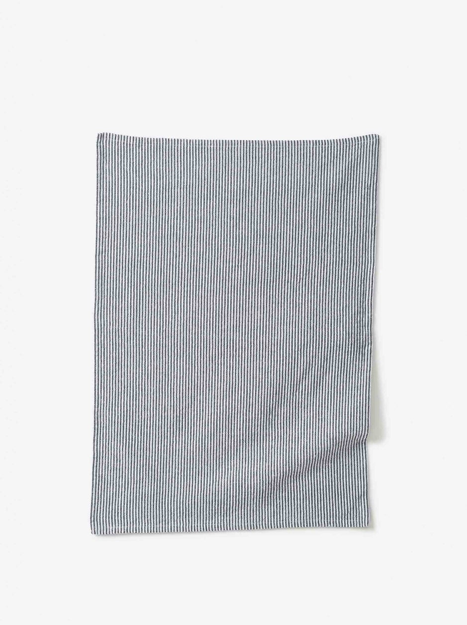 Stripe Washed Cotton Tea Towel - Navy